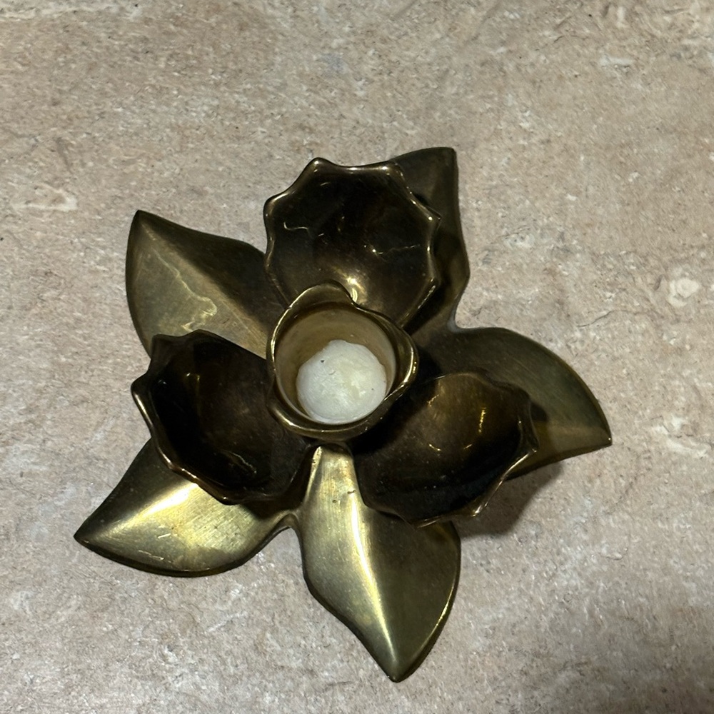 Vintage Andrea by Sadek Brass Lotus Flower Candle Holder Hollywood Regency MCM